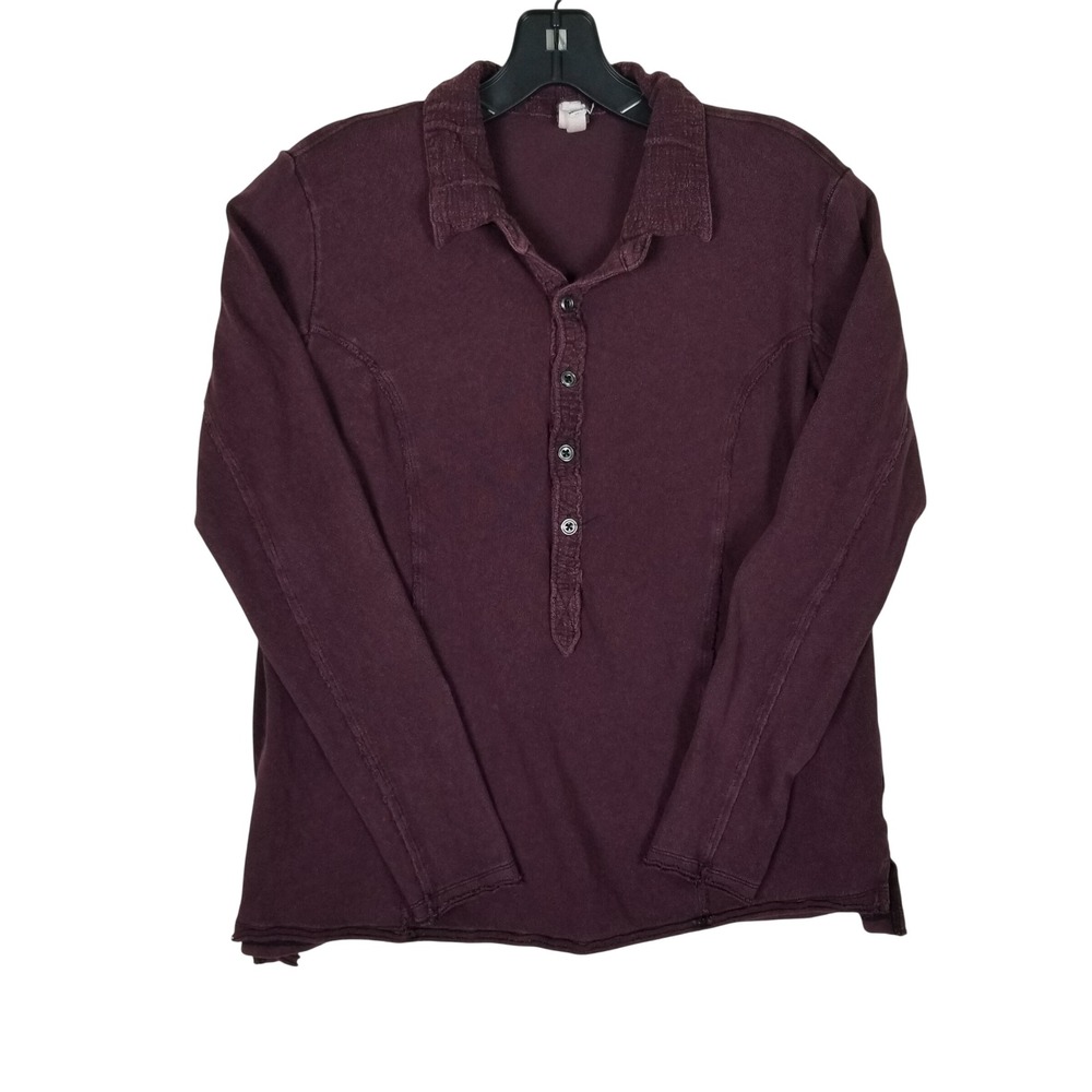 We The Free Henley Top Women XS Plum Long Sleeve Pleated Back Cotton Boho